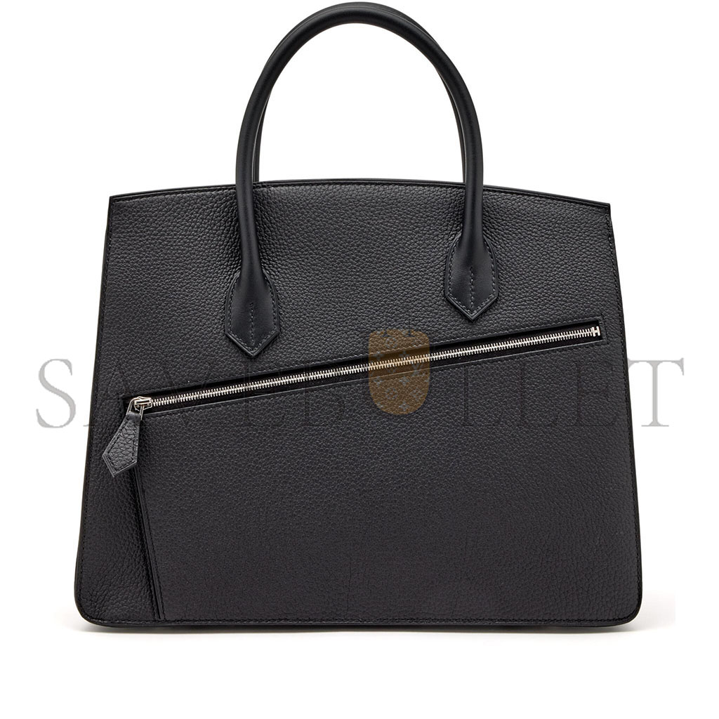 HERMÈS BIRKIN 30 TOGO AND SWIFT NATURELLE LEATHER BLACK SILVER BUCKLE H028539CK03 (30*22*16cm)